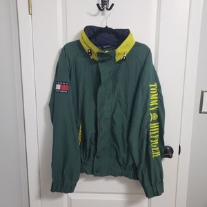 VINTAGE TOMMY HILFIGER Green Embroidered Patch Windbreaker Jacket